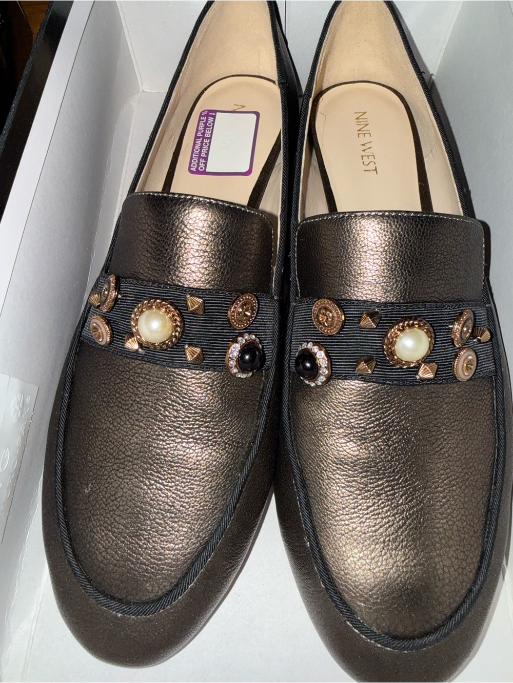 Nine West Metallic Bronze Men's Loafers with Embellished Band